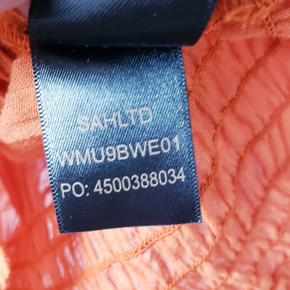 Frye Womens Top Size XS Split Neck Smocked Waist Short Sleeves in Orange Rust - Picture 12 of 12